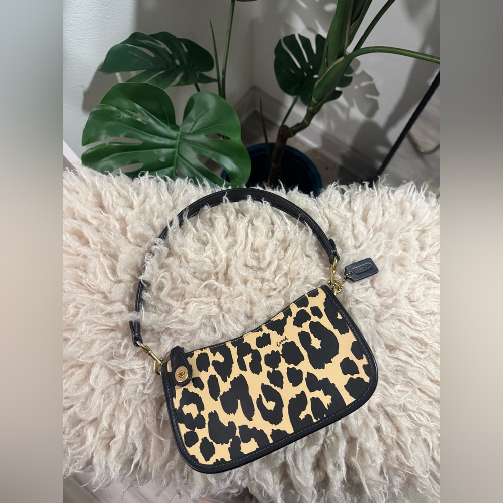 Coach Leopard-Print Shoulder Bag in Black and Cream